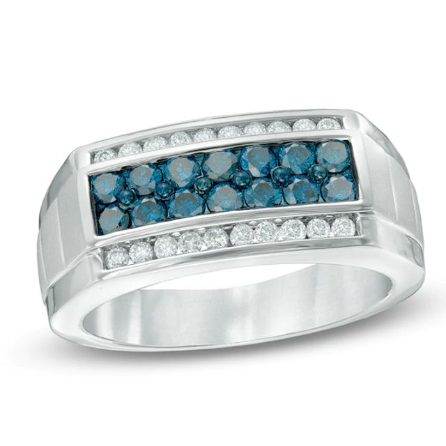 Previously Owned - 1 CT. T.w. Enhanced Blue and White Diamond Band in Sterling Silver