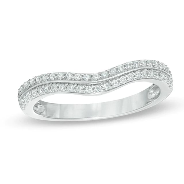 Previously Owned - 1/4 CT. T.w. Diamond Double Row Ribbon Contour Anniversary Band in 14K White Gold