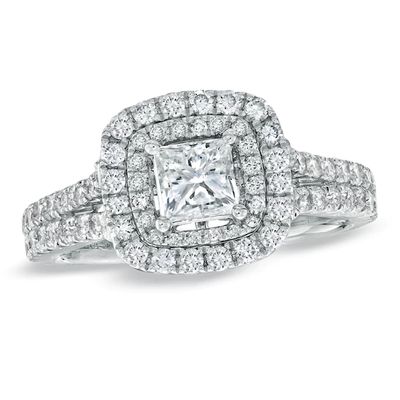 Previously Owned - Vera Wang Love Collection 1-1/2 CT. T.w. Princess-Cut Diamond Frame Engagement Ring in 14K White Gold