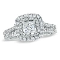 Previously Owned - Vera Wang Love Collection 1-1/2 CT. T.w. Princess-Cut Diamond Frame Engagement Ring in 14K White Gold