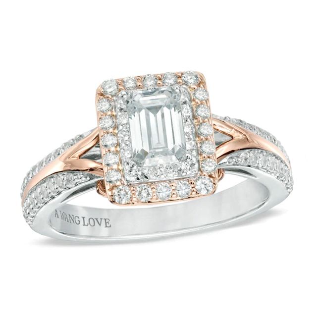 Previously Owned - Vera Wang Love Collection 1 CT. T.w. Emerald-Cut Diamond Engagement Ring in 14K Two-Tone Gold