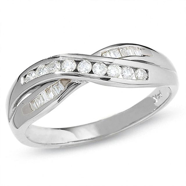 Previously Owned - 1/4 CT. T.w. Diamond Crossover Band in 14K White Gold
