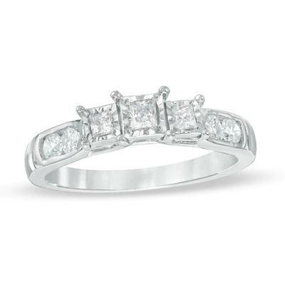 Previously Owned - 1/2 CT. T.w. Princess-Cut Diamond Past Present FutureÂ® Engagement Ring in 10K White Gold