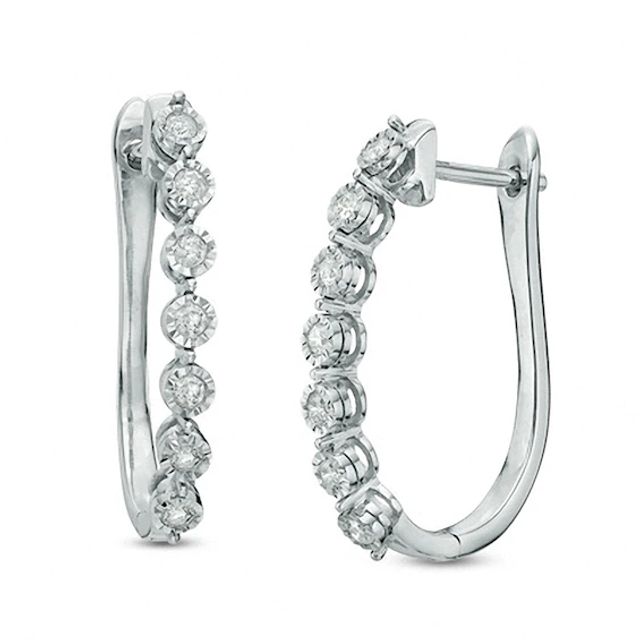 Previously Owned - 1/4 CT. T.w. Diamond Hoop Earrings in 10K White Gold