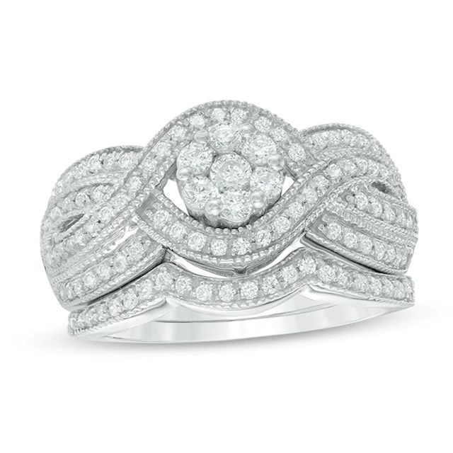 Previously Owned - 3/4 CT. T.w. Diamond Composite Crossover Bridal Set in 10K White Gold