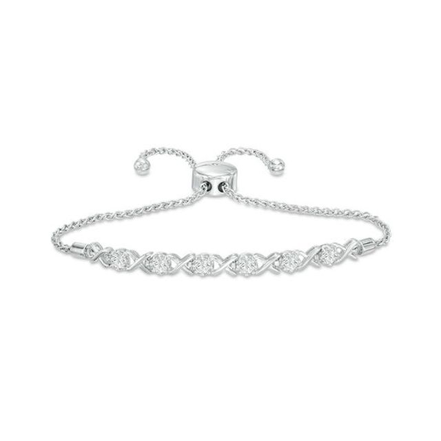 Previously Owned - 3.0mm Lab-Created White Sapphire "Xo" Bolo Bracelet in Sterling Silver - 9.0"