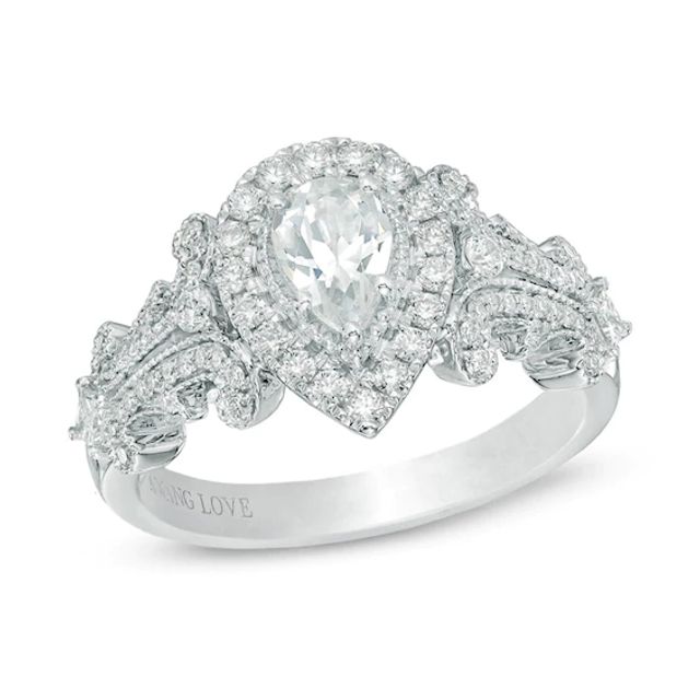 Previously Owned - Vera Wang Love Collection 1 CT. T.w. Pear-Shaped Diamond Frame Engagement Ring in 14K White Gold