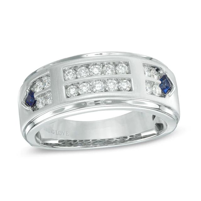 Previously Owned - Vera Wang Love Collection Men's 1/2 CT. T.w. Diamond Double Row Wedding Band in 14K White Gold