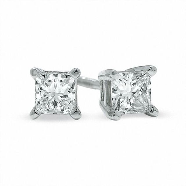 Previously Owned - 1/2 CT. T.w. Princess-Cut Diamond Solitaire Stud Earrings in 14K White Gold