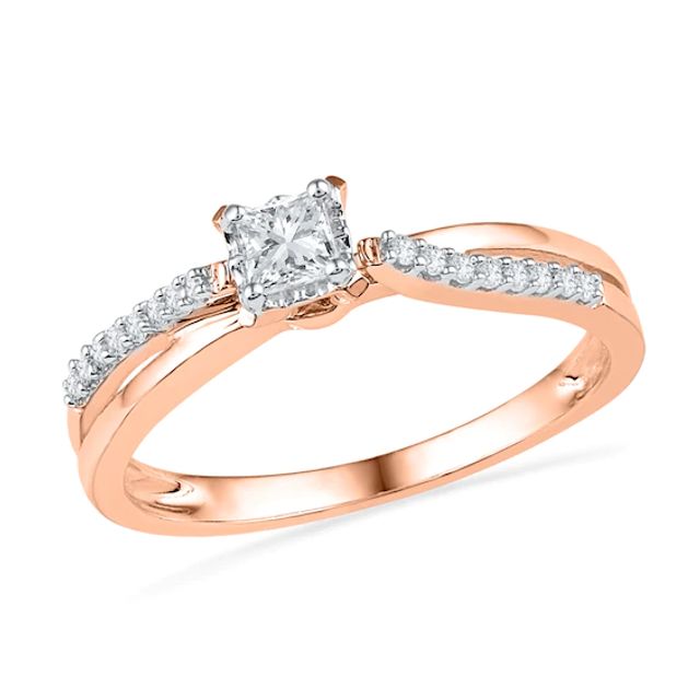 Previously Owned - 1/4 CT. T.w. Princess-Cut Diamond Split Shank Promise Ring in 10K Rose Gold