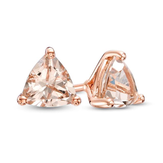 Previously Owned - 5.0mm Trillion-Cut Morganite Solitaire Stud Earrings in 10K Rose Gold