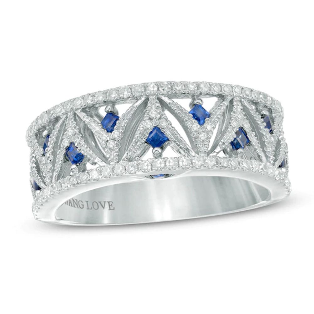 Previously Owned - Vera Wang Love Collection 1/3 CT. T.w. Diamond and Blue Sapphire Band in 14K White Gold