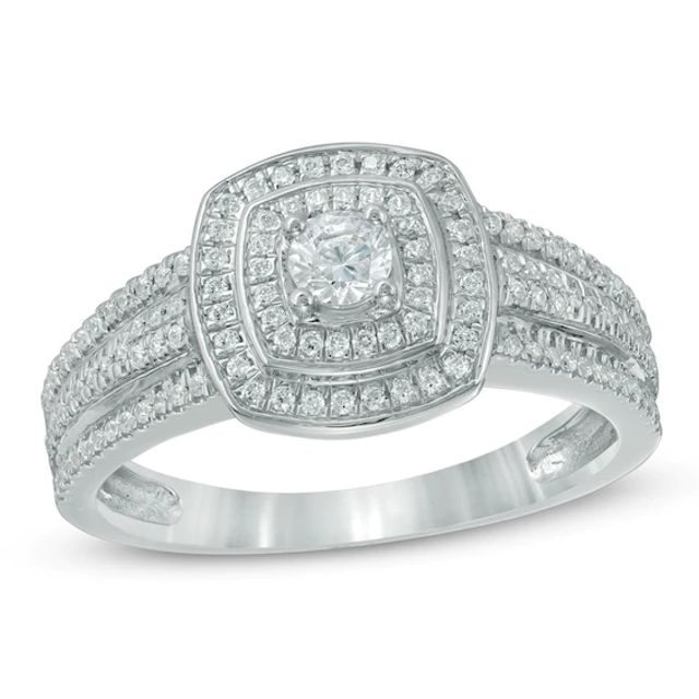 Previously Owned - 1/2 CT. T.w. Diamond Double Frame Engagement Ring in 10K White Gold