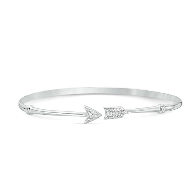 Previously Owned - 1/20 CT. T.w. Diamond Arrow Open Bangle in Sterling Silver - 7.5"