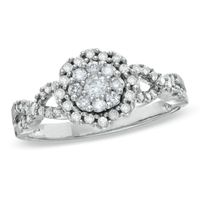 Previously Owned - 1/2 CT. T.w. Diamond Flower Twist Shank Ring in 10K White Gold