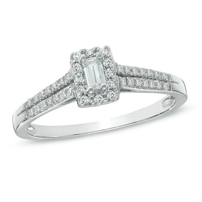 Previously Owned - 1/5 CT. T.w. Baguette Diamond Frame Promise Ring in 10K White Gold