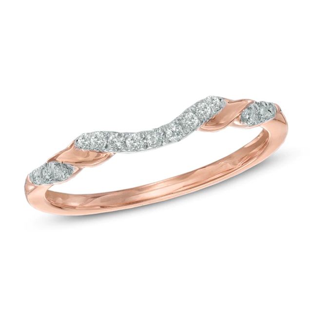 Previously Owned - 1/8 CT. T.w. Diamond Ribbon Wrapped Contour Wedding Band in 14K Rose Gold