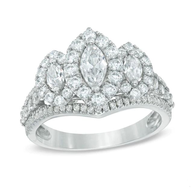 Previously Owned - 1-1/2 CT. T.w. Marquise Diamond Past Present FutureÂ® Frame Engagement Ring in 14K White Gold