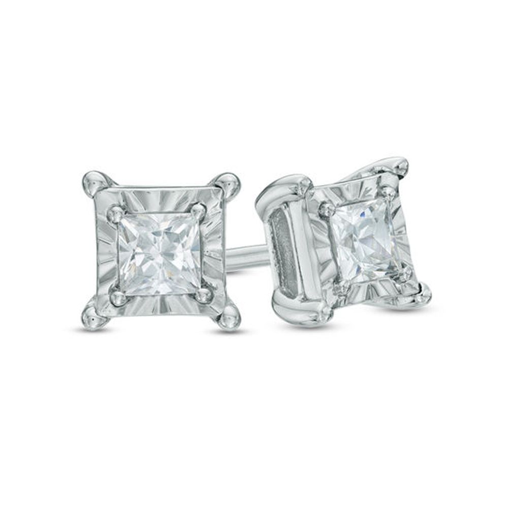 Previously Owned - 1/4 CT. T.w. Princess-Cut Diamond Solitaire Stud Earrings in Sterling Silver