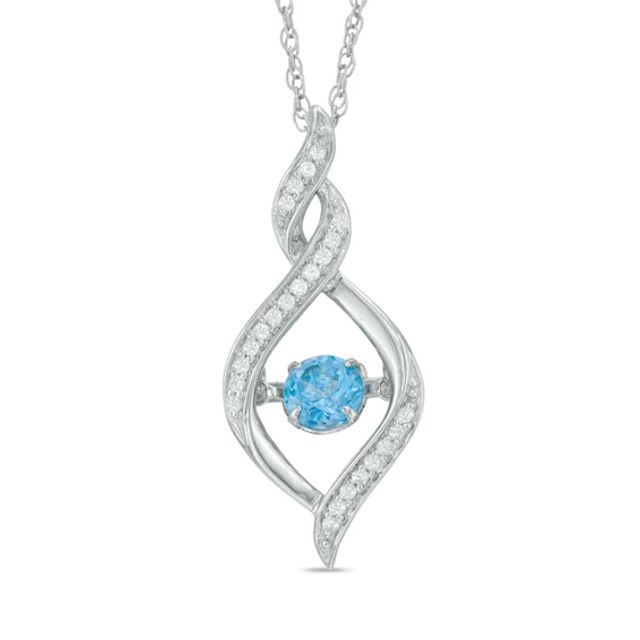 Previously Owned - 5.0mm Swiss Blue Topaz and Lab-Created White Sapphire Pendant in Sterling Silver