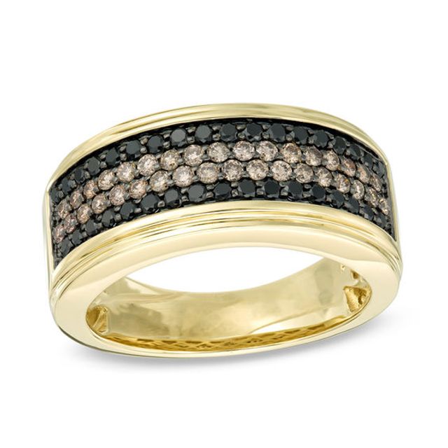 Previously Owned - Men's 1 CT. T.w. Brown and Black Diamond Multi-Row Band in 10K Gold