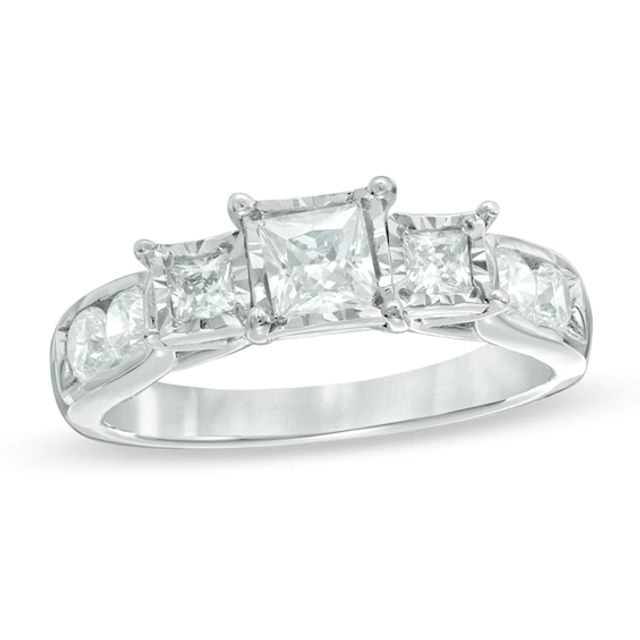 Previously Owned - 1 CT. T.w. Princess-Cut Diamond Past Present FutureÂ® Engagement Ring in 10K White Gold