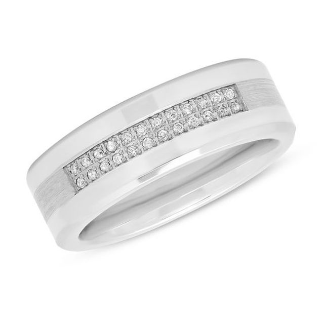 Previously Owned - 1/8 CT. T.w. Diamond Two Row Wedding Band in Stainless Steel and Cobalt