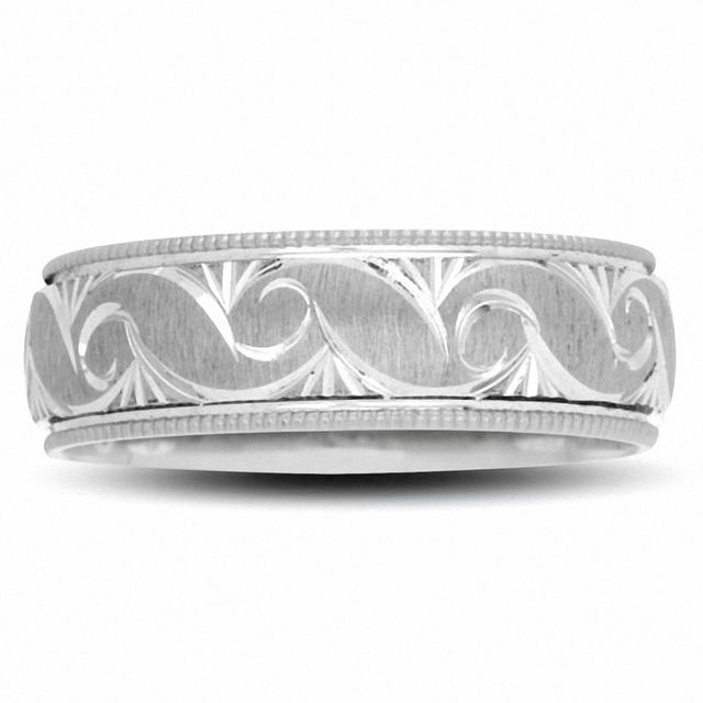 Previously Owned - Ladies' 6.0mm Swirl Wedding Band in 10K White Gold