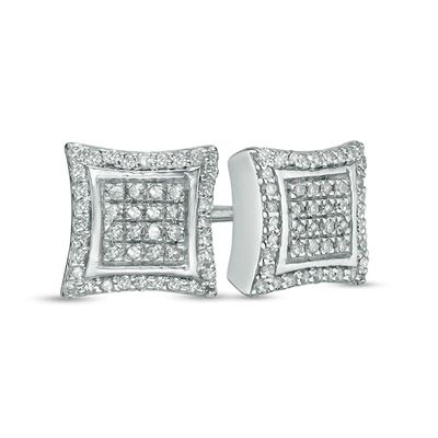 Previously Owned - 1/4 CT. T.w. Composite Diamond Concave Square Frame Stud Earrings in Sterling Silver