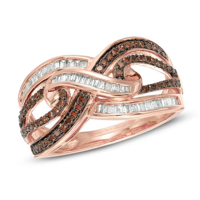 Previously Owned - 1/2 CT. T.w. Cognac and White Diamond Layered Infinity Ring in 10K Rose Gold