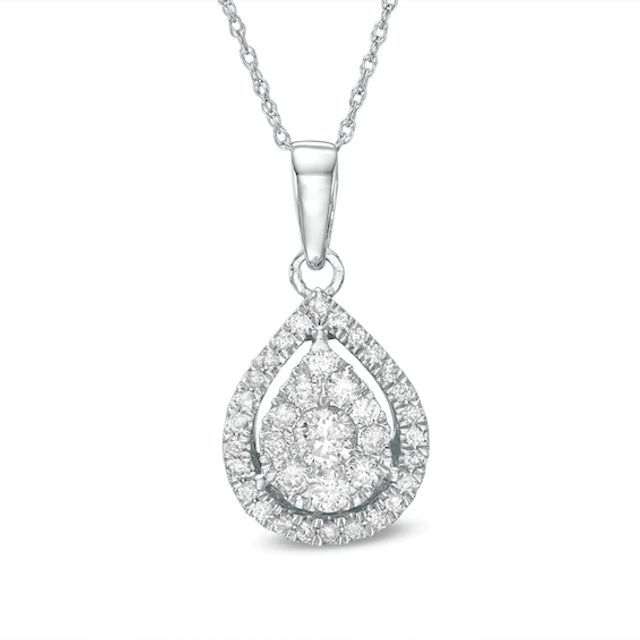 Previously Owned - 1/2 CT. T.w. Diamond Teardrop Frame Pendant in 10K White Gold