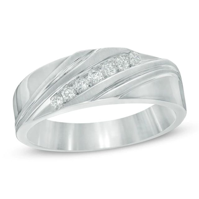 Previously Owned - Men's 1/4 CT. T.w. Diamond Seven Stone Slant Anniversary Band in 10K White Gold