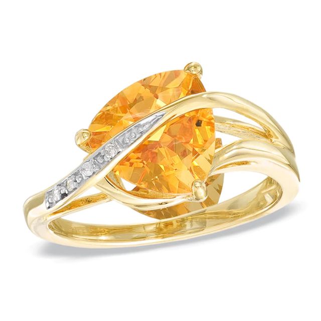 Previously Owned - 9.0mm Trillion-Cut Citrine and Diamond Accent Ring in Sterling Silver with 14K Gold Plate