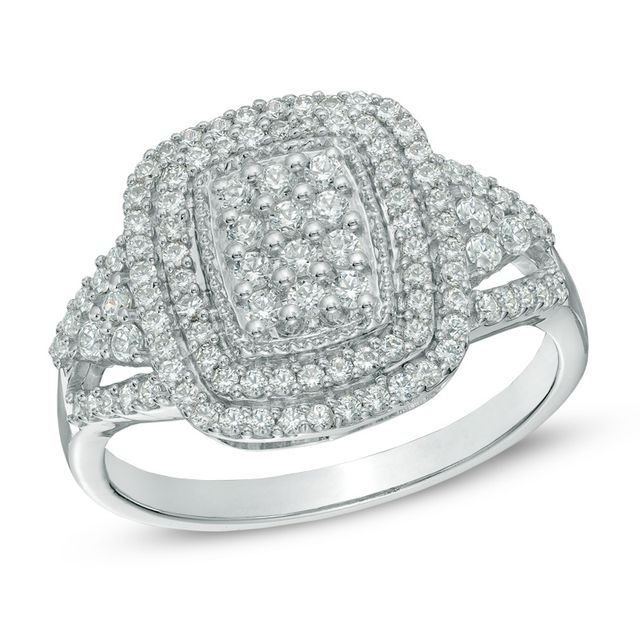 Previously Owned - 1/2 CT. T.w. Diamond Cluster Double Frame Ring in 10K White Gold