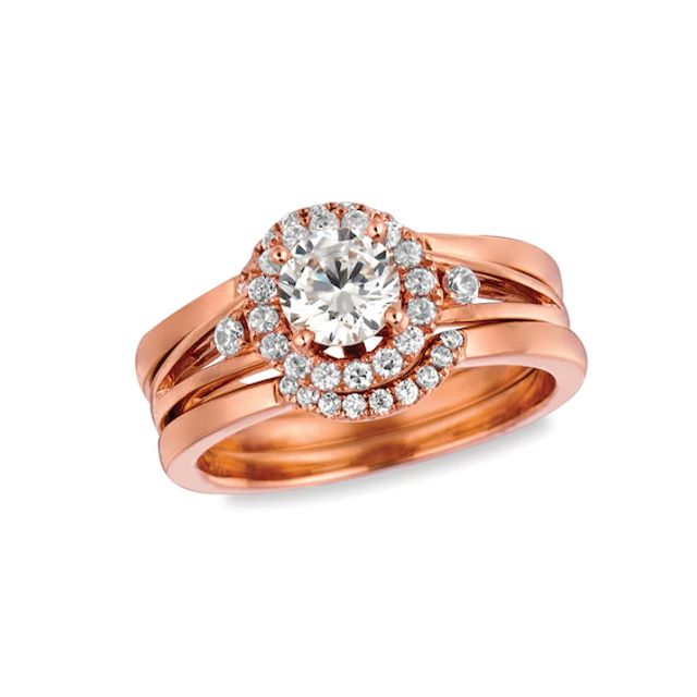 Previously Owned - 7/8 CT. T.w. Diamond Frame Three Piece Bridal Set in 14K Rose Gold