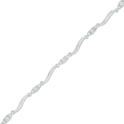 Previously Owned - 1/8 CT. T.w. Diamond Three Stone Curved Station Bracelet in 10K White Gold