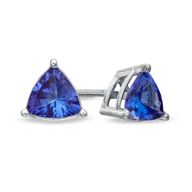 Previously Owned - 5.0mm Trillion-Cut Tanzanite Stud Earrings in 10K White Gold