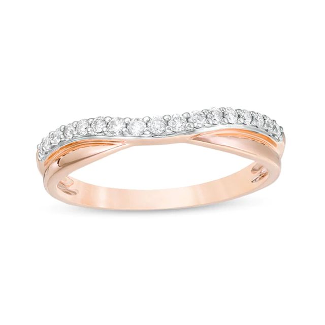 Previously Owned - 1/5 CT. T.w. Diamond Two Row Twist Contour Wedding Band in 14K Rose Gold