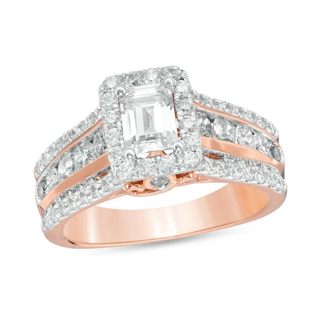 Previously Owned - 2 CT. T.w. Emerald-Cut Diamond Frame Engagement Ring in 14K Rose Gold (I/Si2)