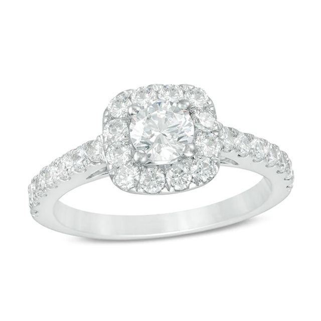 Previously Owned 1 CT. T.w. Diamond Cushion Square Frame Engagement Ring in Platinum (I/Si2)