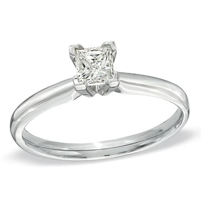 Previously Owned - 1/2 CT. Princess-Cut Diamond Solitaire Engagement Ring in 14K White Gold (K/I3)