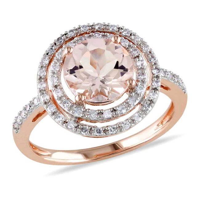 Previously Owned - 8.0mm Morganite and 1/4 CT. T.w. Diamond Double Frame Ring in 10K Rose Gold