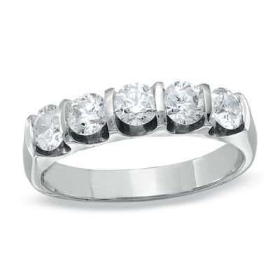 Previously Owned - 1 CT. T.w. Diamond Bar-Set Five Stone Bar Band in 14K White Gold