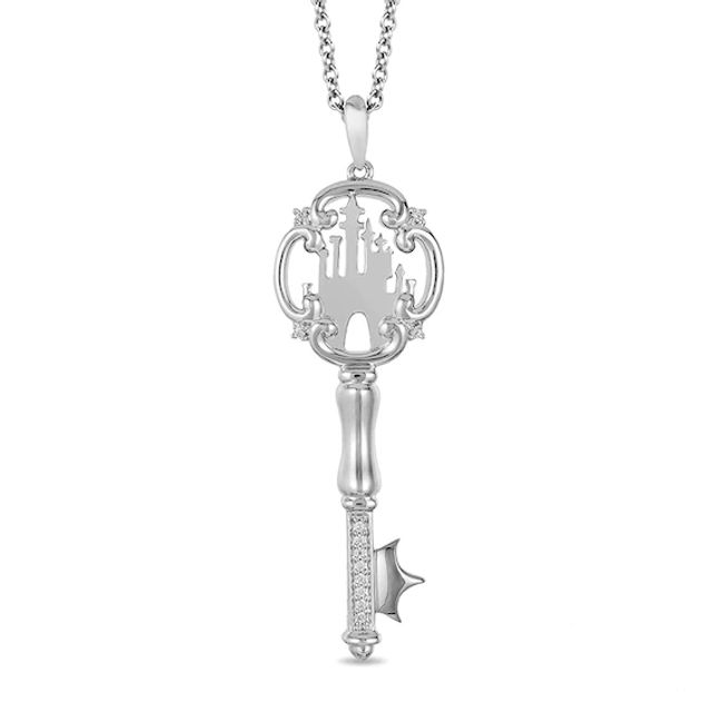 Previously Owned - Enchanted Disney Princess 1/20 CT. T.w. Diamond Castle Key Pendant in Sterling Silver - 19"