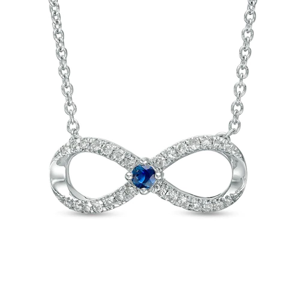 Previously Owned - Vera Wang Love Collection 1/6 CT. T.w. Diamond and Blue Sapphire Infinity Necklace - 19"