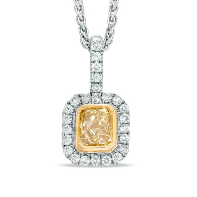 Previously Owned - 5/8 CT. T.w. Enhanced Yellow and White Diamond Frame Pendant in 14K White Gold