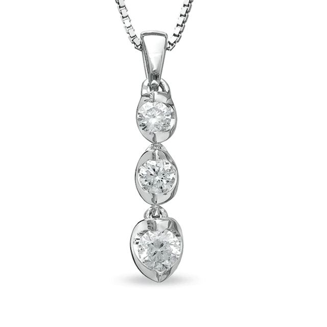 Previously Owned - 1/4 CT. T.w. Diamond Three Stone Pendant in 14K White Gold (I/I2)