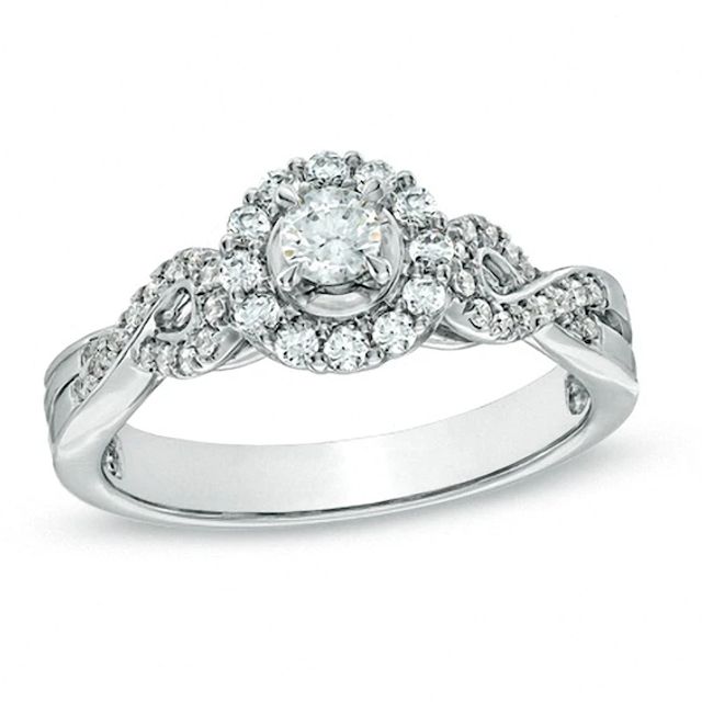 Previously Owned - Celebration Ideal 1/2 CT. T.w. Diamond Engagement Ring in 14K White Gold (I/I1)