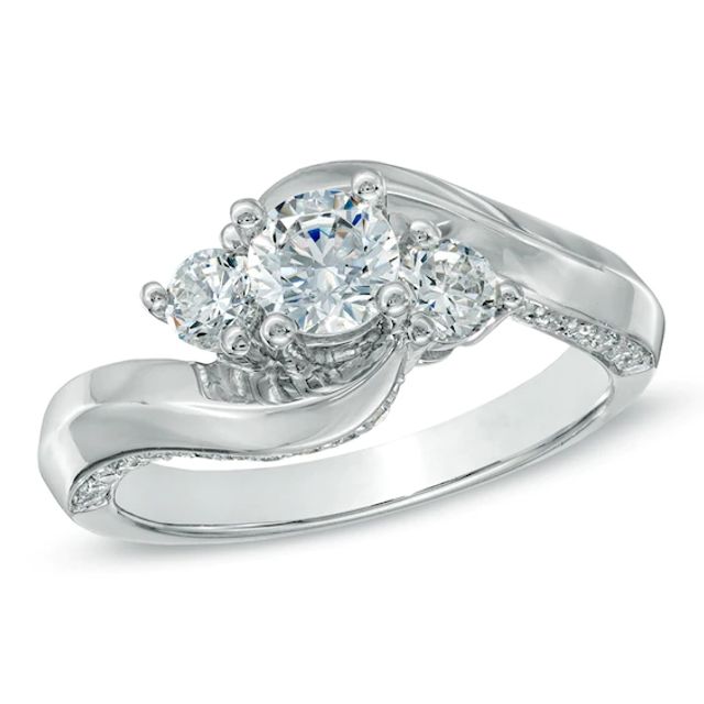 Previously Owned - 1 CT. T.w. Diamond Three Stone Swirl Engagement Ring in 14K White Gold