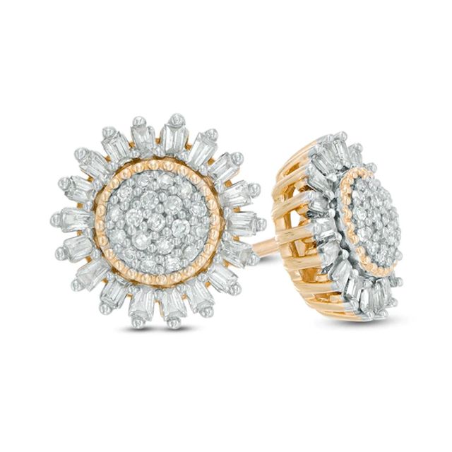 Previously Owned - 1/3 CT. T.w. Composite Diamond Sunburst Stud Earrings in 10K Gold